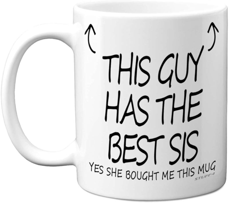 كوب "هذا الرجل لديه أفضل أخت" من Stuff4 - هدية عيد ميلاد من الأخت، أكواب قهوة سيراميك 11 أونصة آمنة للغسل في غسالة الأطباق - هدية عيد ميلاد، عيد الميلاد، هدية سانتا السرية - صنع في المملكة المتحدة